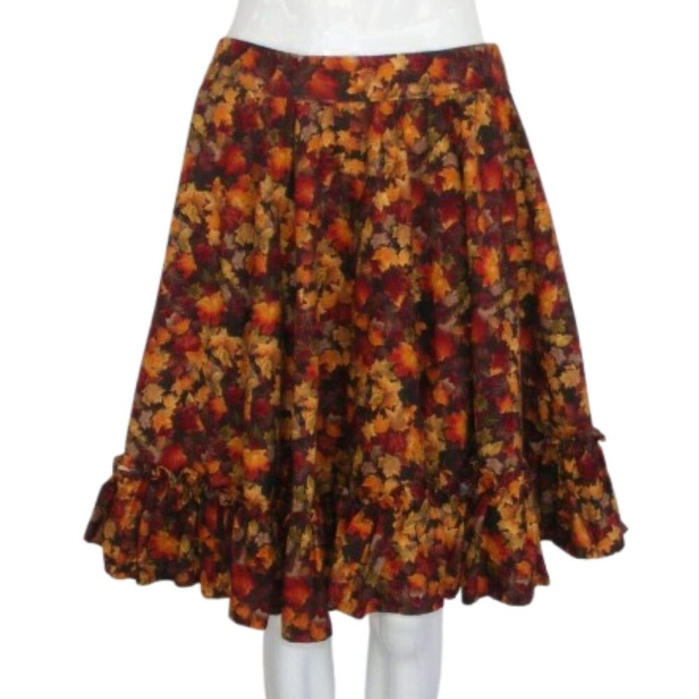 Leaf Skirt, L, A-Line, Ruffle Hem, HANDMADE, Elastic waist back, Knee length